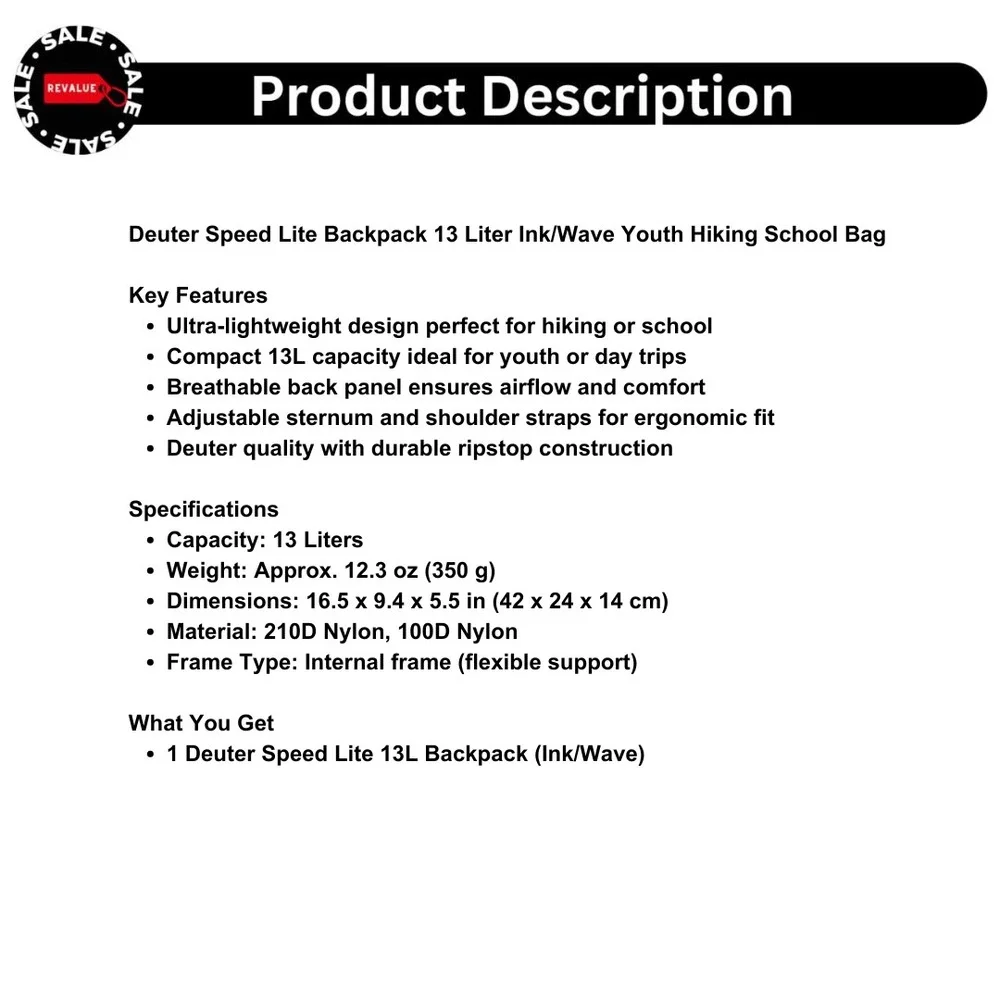 Deuter Speed Lite Backpack 13 Liter Ink/Wave Youth Hiking School‎ Bag